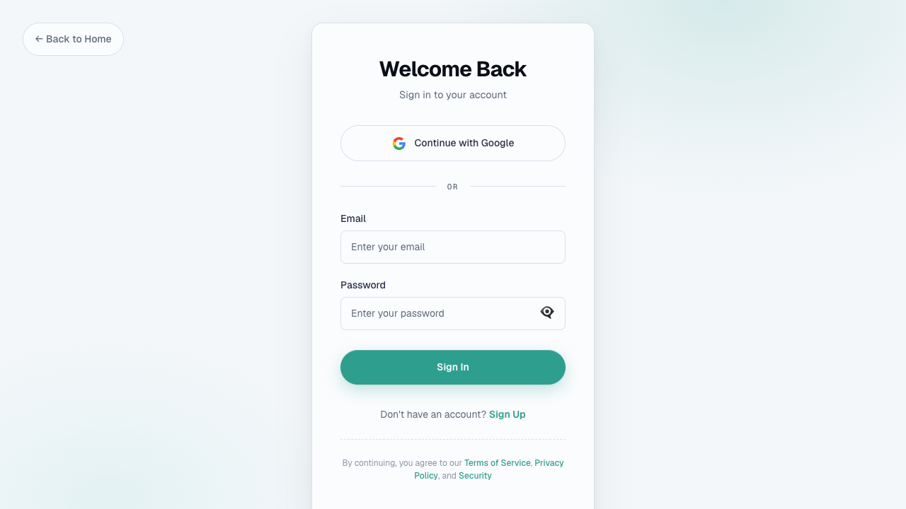 The Zinley sign-in screen with Continue with Google and email/password options.