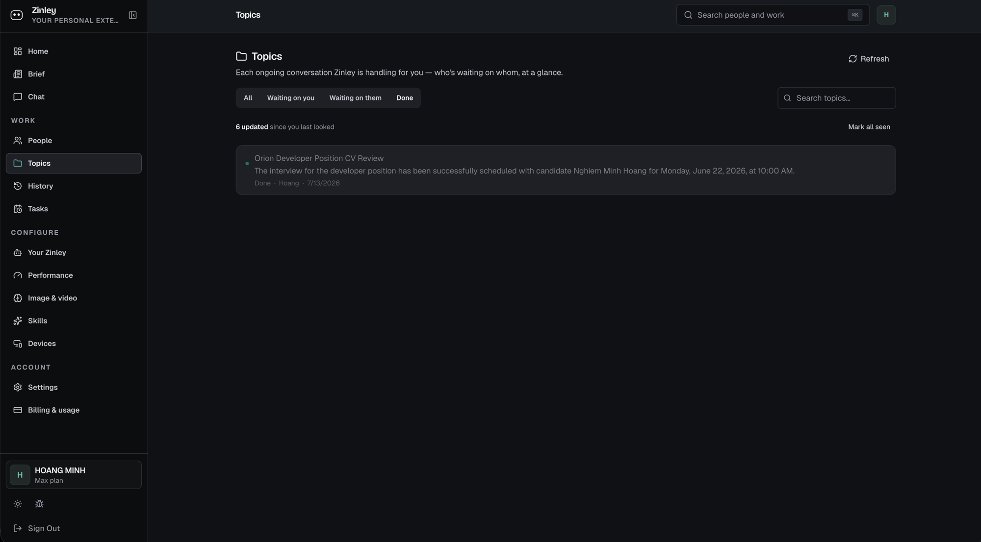 The Done tab (placeholder).
